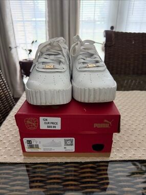 Puma White Sneakers with Gold Accent